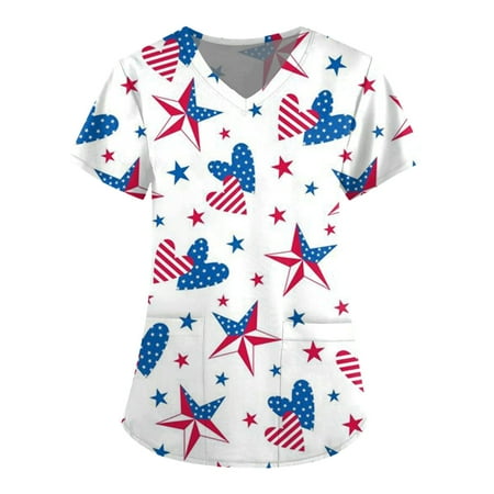 TKing Fashion Womens Summer Plus Size Independence Day Short Sleeve V-Neck Printed Tops Scrub Tunic Working T-Shirt with Pocket Red M
TKing Fashion Womens Summer Plus Size Independence Day Short Sleeve V-Neck Printed Tops Scrub Tunic Working T-Shirt with Pocket Red M