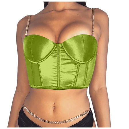 

BIZIZA Women Push Up Bra Seamless Sexy Crop Top Strappy Vest Fluorescent Green XXL