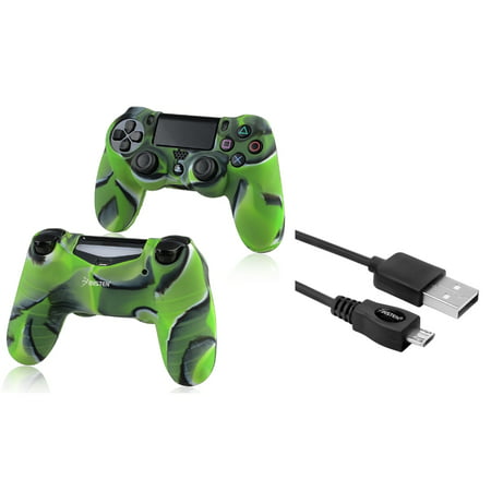 Insten Black 6FT Micro USB Data Cable Charger+Camouflage Navy Green Case Cover for Sony PS4 Playstation 4