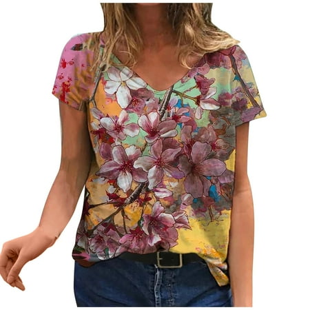 Mrat Short Sleeve V-Neck Blouses & Shirts Dressy Blouses For Women Ladies Fashion Round Neck Printed Short Sleeve Casual Loose Blouse Tops Short Sleeve Scrub Tops Female
Mrat Short Sleeve V-Neck Blouses & Shirts Dressy Blouses For Women Ladies Fashion Round Neck Printed Short Sleeve Casual Loose Blouse Tops Short Sleeve Scrub Tops Female