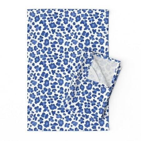 

Printed Tea Towel Linen Cotton Canvas - Blue White Leopard Print Leopards Tiger Animal Spots Whimsical Jungle Cheetah Bright Cats Print Decorative Kitchen Towel by Spoonflower