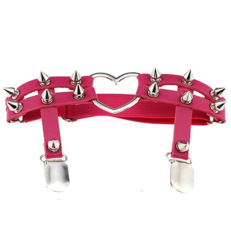 Adjustable Women Leather Strap Heart Garter Elastic Rivet Stud Leg Garter Belt