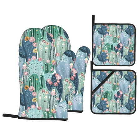Oven Mitts and Pot Holders Sets 4 pcs - cartoon Cactus blooming Heat Resistant Silicone Oven Gloves with Non-Slip Silicone Surface and hot pads for kitchen Baking Cooking BBQ
Oven Mitts and Pot Holders Sets 4 pcs - cartoon Cactus blooming Heat Resistant Silicone Oven Gloves with Non-Slip Silicone Surface and hot pads for kitchen Baking Cooking BBQ