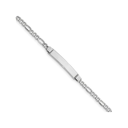 Designer 14K White Gold Wg Polished Id With Semi-Solid Figaro Bracelet (Length=7) (Width=5) Made In United States -Jewelry By Sweet Pea Creations