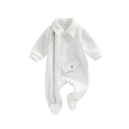 Diconna Infant Baby Boy Girl Romper Jumpsuit Long Sleeve Lapel Solid Color Zipper Bodysuit Newborn Fall Winter Clothes White 0-6 Months
Diconna Infant Baby Boy Girl Romper Jumpsuit Long Sleeve Lapel Solid Color Zipper Bodysuit Newborn Fall Winter Clothes White 0-6 Months
