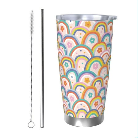 Cauagu Rainbow Flowers Pattern 20oz Tumbler Stainless Steel Vacuum Insulated Tumbler with Lid Insulated Coffee Mug Thermal Cup with Splash Proof Sliding Lid-Straw Two-piece Set
Cauagu Rainbow Flowers Pattern 20oz Tumbler Stainless Steel Vacuum Insulated Tumbler with Lid Insulated Coffee Mug Thermal Cup with Splash Proof Sliding Lid-Straw Two-piece Set