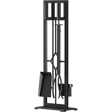 5 Pieces place Tools Set Wrought Iron Place Pit Poker Holder(Black)