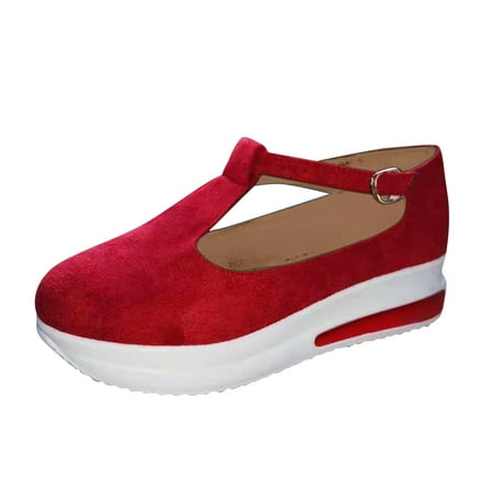 

GYUJNB Women’s Cut out Wegde Sneakers Closed Toe Back Zipper Faux Leather Summer Platform Sandals Red Size 8