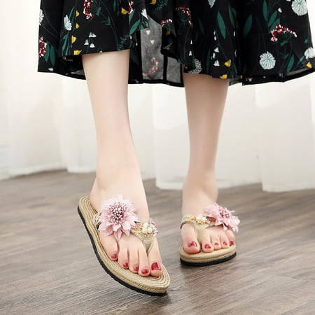 Summer Women Slippers Seaside Fashion Flops Flowers Beach Shoes Flip Flops