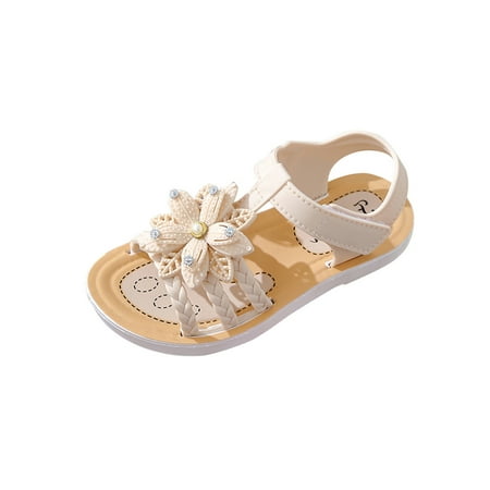 asdoklhq Girl s Shoes Toddler Shoes Baby Girls Cute Solid Color Pearl Flowers Non-slip Soft Sole Beach Sandals