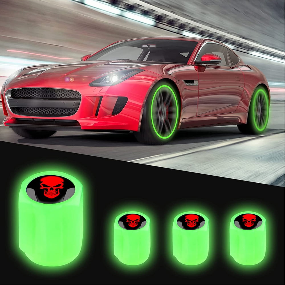 Luminous Skull Tire Air Valves Stem Caps Fluorescent Tire Valve Caps