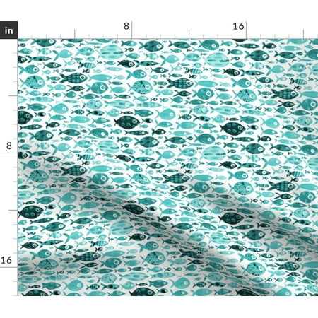 Fish Watercolour Aqua Water Under The Sea Fabric Printed by Spoonflower BTY