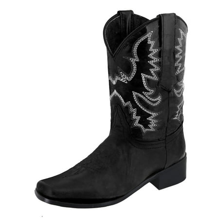 TALKVE Womens Leather Non-slip Slip-On Round Toe Low-heeled Shoes Western Cowboy Boots