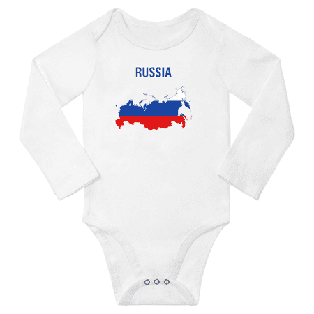 Russia Flag Map Baby Long Slevve Rompers (White 3-6 Months)
