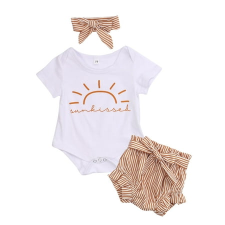 3Pcs Breathable Infant Girls Outfit Summer Sun Printing Short Sleeve Romper+Striped Shorts+Bow Headwear
3Pcs Breathable Infant Girls Outfit Summer Sun Printing Short Sleeve Romper+Striped Shorts+Bow Headwear