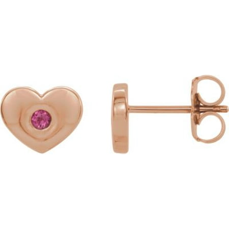 14K Rose Gold Pink Tourmaline Heart Earrings Gemstone Fashion Finished (Pair)