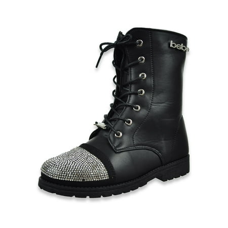 Bebe Girls Rhinestone Combat Zip Boots - black 11 toddler