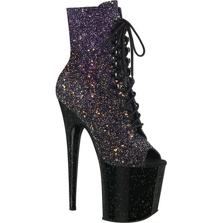 Women s Pleaser Flamingo 1021OMBG Glitter Peep Toe Mid Calf Boot
