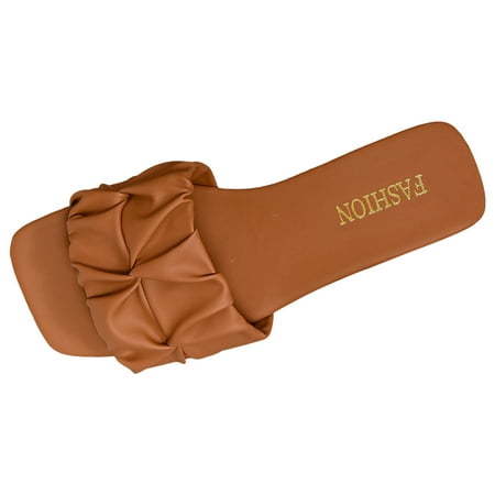 ZIZOCWA Casual Sandals for Women Dressy Leather Open Toe Flat Sandals for Women Ruffle Square Toe Slip On Casual Fashion Slippers Non Slip Brown Size7.5
ZIZOCWA Casual Sandals for Women Dressy Leather Open Toe Flat Sandals for Women Ruffle Square Toe Slip On Casual Fashion Slippers Non Slip Brown Size7.5