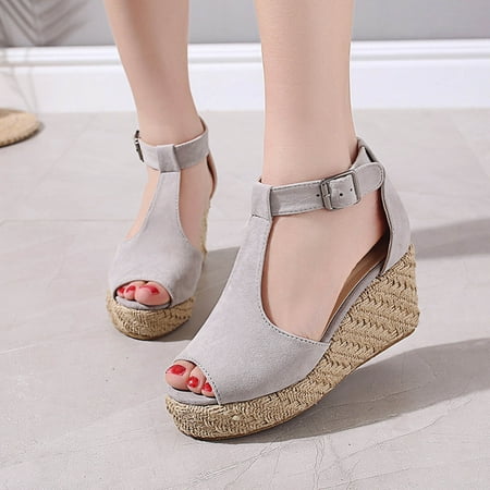 Fashion Women Ankle Strap Summer Hemp Rope Sandals Heeled Sandals Shoes
