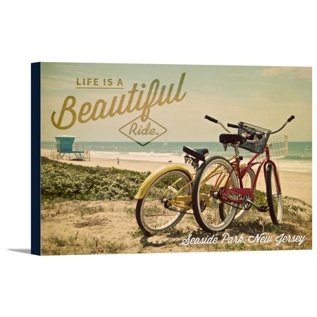 Seaside Park, New Jersey - Life is a Beautiful Ride - Bicycles & Beach Scene - Photograph (18x12 Gallery Wrapped Stretched Canvas)