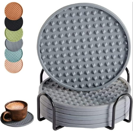 Drink Coasters Set of 6 with Holder 4.0 Inches Round Silicone Coaster Stay Put Deep Tray Non-Slip Heat Resistant Soft Cup Mat for Tabletope Protection Furniture from Damage(Grey)
Drink Coasters Set of 6 with Holder 4.0 Inches Round Silicone Coaster Stay Put Deep Tray Non-Slip Heat Resistant Soft Cup Mat for Tabletope Protection Furniture from Damage(Grey)