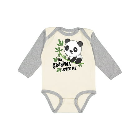 Inktastic My Grandma Loves Me- cute panda Gift Baby Boy or Baby Girl Long Sleeve Bodysuit