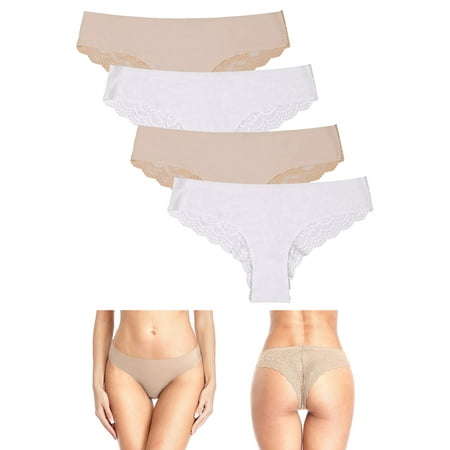 Attraco Anwell Women s Microfiber Lace Thongs Panties Underwear Pack of 4