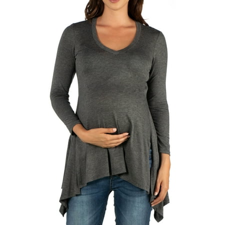 24seven Comfort Apparel Long Sleeve Split Hemline Maternity Tunic Top