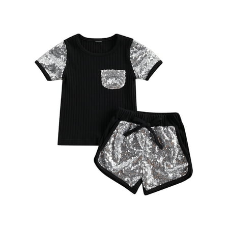 TheFound Infant Kids Girls Clothes Solid Sequined Pocket Short Sleeve T Shirts Tops Shorts 2pcs Sets
TheFound Infant Kids Girls Clothes Solid Sequined Pocket Short Sleeve T Shirts Tops Shorts 2pcs Sets
