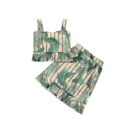 TheFound Summer Kids Girls Holiday Clothes Floral Leaf Stripe Print Strap Sleeveless Vest+Ruffles Skirts 2pcs Sets
TheFound Summer Kids Girls Holiday Clothes Floral Leaf Stripe Print Strap Sleeveless Vest+Ruffles Skirts 2pcs Sets