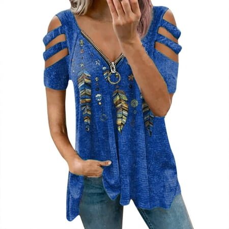 Women Cold Shoulder Tops Short Sleeve Zipper V Neck Print T-Shirt Casual Tunic Ruched Blouse with Side Split Trendy Novelty Cute Tunic Casual Blouse Tee Shirt Top for Women
Women Cold Shoulder Tops Short Sleeve Zipper V Neck Print T-Shirt Casual Tunic Ruched Blouse with Side Split Trendy Novelty Cute Tunic Casual Blouse Tee Shirt Top for Women