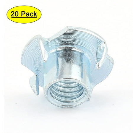 Unique Bargains 20 Pcs 4 Prongs Zinc Plated T-Nut Tee Nut Fixing 3/8 -16 x 7/16