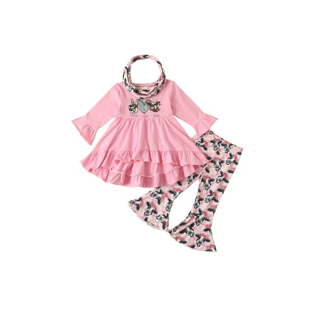 CenturyX Kids Baby Girls 3pcs Clothes Cow Printed Ruffle Long Sleeve Tops T shirt Flared Pants Outfits Set Pink 1-2 Years
CenturyX Kids Baby Girls 3pcs Clothes Cow Printed Ruffle Long Sleeve Tops T shirt Flared Pants Outfits Set Pink 1-2 Years