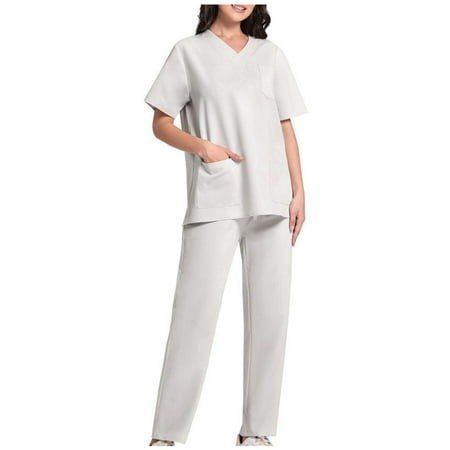 Funicet Scrubs Top + Pants Womens Mens Plus Size Working Uniform Sets With Pockets Solid Color V-neck Short Sleeve Tee and Long Pants Two-Piece Sets Nursing Uniform
Funicet Scrubs Top + Pants Womens Mens Plus Size Working Uniform Sets With Pockets Solid Color V-neck Short Sleeve Tee and Long Pants Two-Piece Sets Nursing Uniform