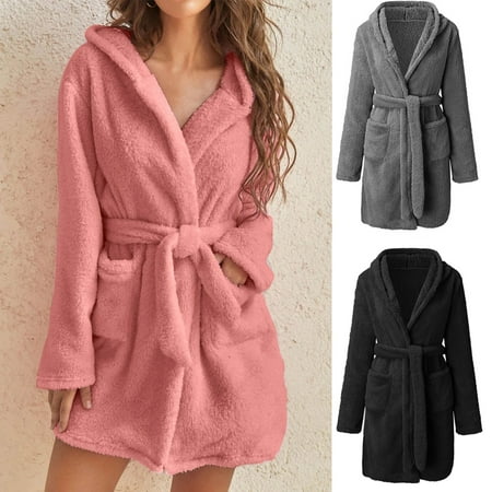 Dengjunhu Womens Robes Plush Fleece Hooded Bathrobe Thick Nightgown with Pockets Fluffy Sleepwear
Dengjunhu Womens Robes Plush Fleece Hooded Bathrobe Thick Nightgown with Pockets Fluffy Sleepwear