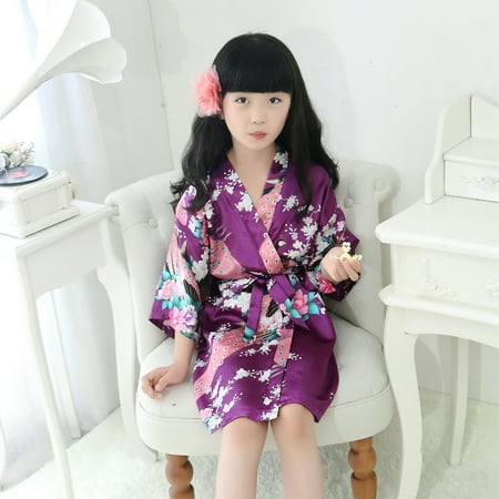 Silk children s peacock kimono nightgown nightgown bathrobe