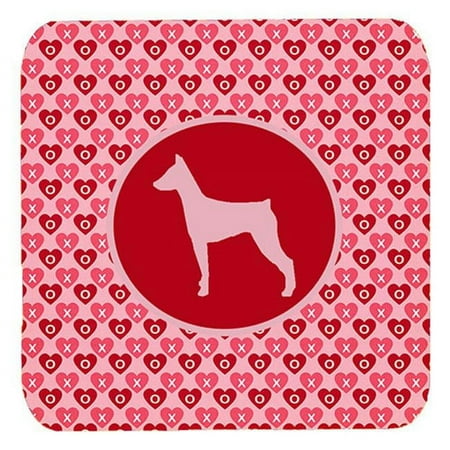 German Pinscher Valentine Hearts Foam Coasters - Set 4 3.5 x 3.5 In.