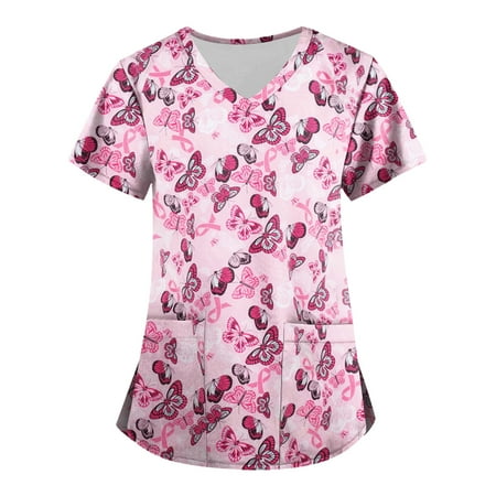 CHMORA Women Scrubs Top V-Neck Print