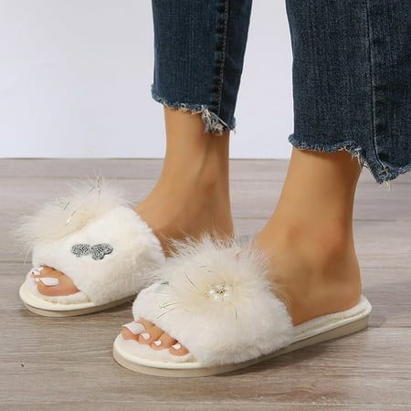 Cathalem Fuzzy Slippers Women Open Toe Ladies Fashion Rhinestone Butterfly Decorative Open Toe Fluffy Cotton Slide Slippers Women White 7
Cathalem Fuzzy Slippers Women Open Toe Ladies Fashion Rhinestone Butterfly Decorative Open Toe Fluffy Cotton Slide Slippers Women White 7