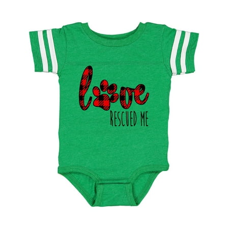 Inktastic Love Rescued Me Paw Print in Plaid Gift Baby Boy or Baby Girl Bodysuit