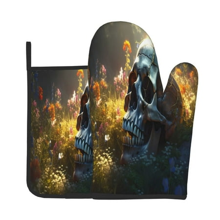 Gaeub Flower Field Skull Print Oven Mitts and Pot Holders Sets of 2 Heat Resistant Pad Cooking Gloves for Baking BBQ Home Decor
Gaeub Flower Field Skull Print Oven Mitts and Pot Holders Sets of 2 Heat Resistant Pad Cooking Gloves for Baking BBQ Home Decor
