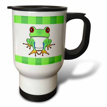 3dRose Tree Frog with Stripes Travel Mug 14oz Stainless Steel