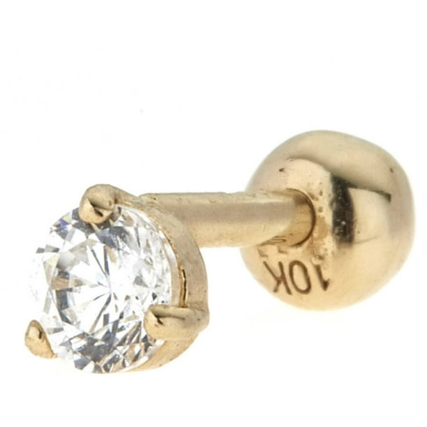 10kt Solid Yellow Gold Cartilage Earring With Round Cz