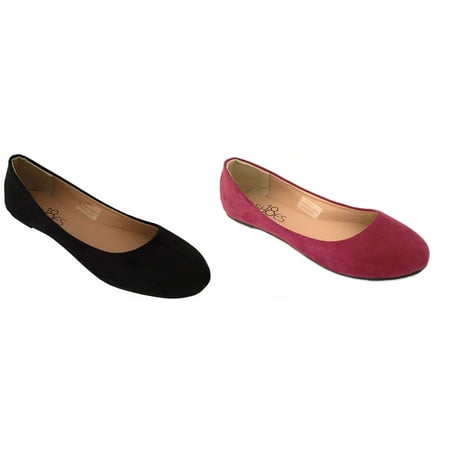 Shoes8teen 2 Pair Womens Round Toe Ballet Flats Black Micro/Burgundy Micro 9