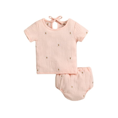 Kiapeise 2Pcs Toddler Baby Girls Summer Outfit Sets Daisy Embroidery Round Neck Short Sleeve T-Shirt Tops + Elastic Waist Shorts
Kiapeise 2Pcs Toddler Baby Girls Summer Outfit Sets Daisy Embroidery Round Neck Short Sleeve T-Shirt Tops + Elastic Waist Shorts