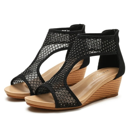 ZHELIYO Women s sandals Fashion Spring Summer Women Sandals Medium Heel Wedge Solid Mesh Breathable And Comfortable Back Strap Slip On Roman Style Black 9
ZHELIYO Women s sandals Fashion Spring Summer Women Sandals Medium Heel Wedge Solid Mesh Breathable And Comfortable Back Strap Slip On Roman Style Black 9
