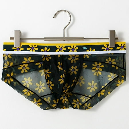 Men Thin Mesh Print Breathable U Convex Bag Design Bulge Pouch Briefs Underwear