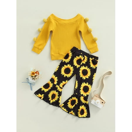 Suanret 3Pcs Toddlers Baby Autumn Outfits Little Girls Solid Color Long Sleeve Tops Flower Print Bell-Bottom Pants Yellow 18-24 Months
Suanret 3Pcs Toddlers Baby Autumn Outfits Little Girls Solid Color Long Sleeve Tops Flower Print Bell-Bottom Pants Yellow 18-24 Months