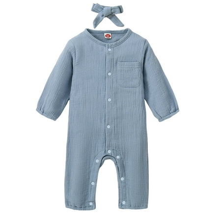 Thaisu Baby Girls Boys Rompers Solid Color Buttons Crew Neck Long Sleeve Jumpsuits Spring Toddler Bodysuits with Headband
Thaisu Baby Girls Boys Rompers Solid Color Buttons Crew Neck Long Sleeve Jumpsuits Spring Toddler Bodysuits with Headband